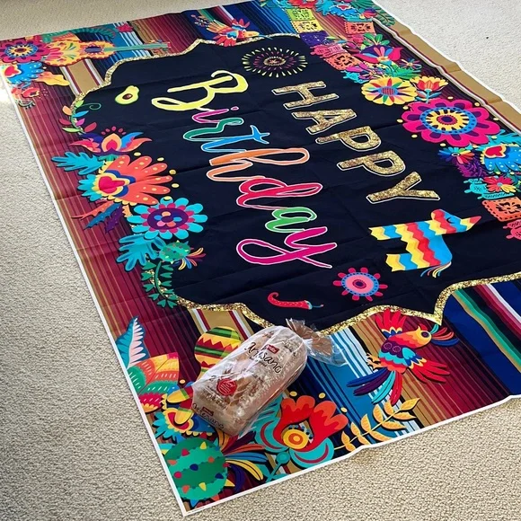 Giant Fiesta Happy Birthday Backdrop Colorful Mexican Themed - Picture 9 of 9